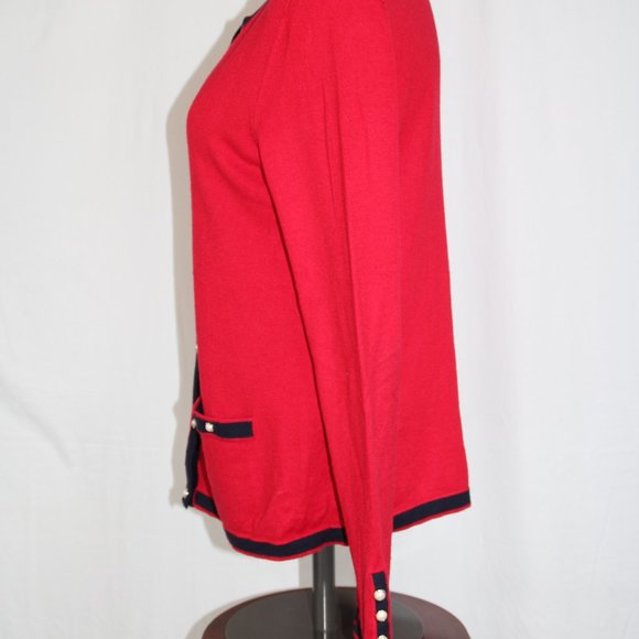 Talbots Red Cotton Cashmere/Cotton Blend Cardigan Sweater Pearl Buttons PM - Picture 7 of 12